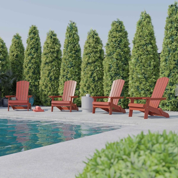 Flash Furniture Red All-Weather Folding Adirondack Chairs, 4PK 4-JJ-C14505-RED-GG - main